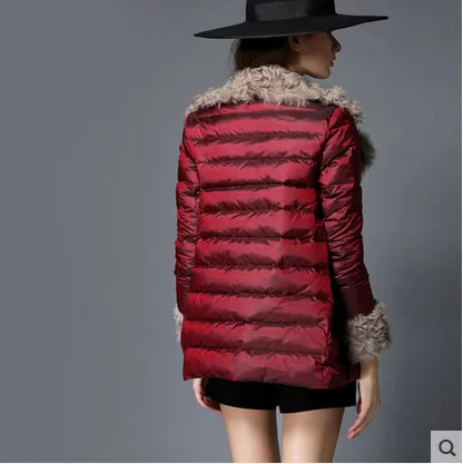 Модный стиль новинка женские пальто с меховым воротником красная утка теплая