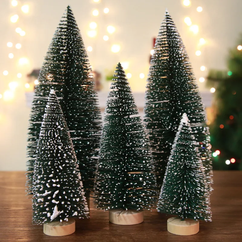 1PCS DIY 15 18 22 29 32CM Christmas Tree Fake Pine Mini Sisal Bottle Brush Santa Snow Frost Village House | Дом и сад