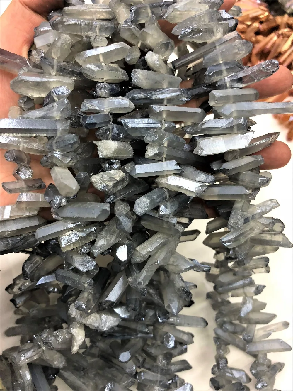 

3-5x18-30mmNatural Quartzs Light Blue Grey Colour Wand Worry stone Semi Precious Loose beads Strand 15 inches Wholesale For DIY