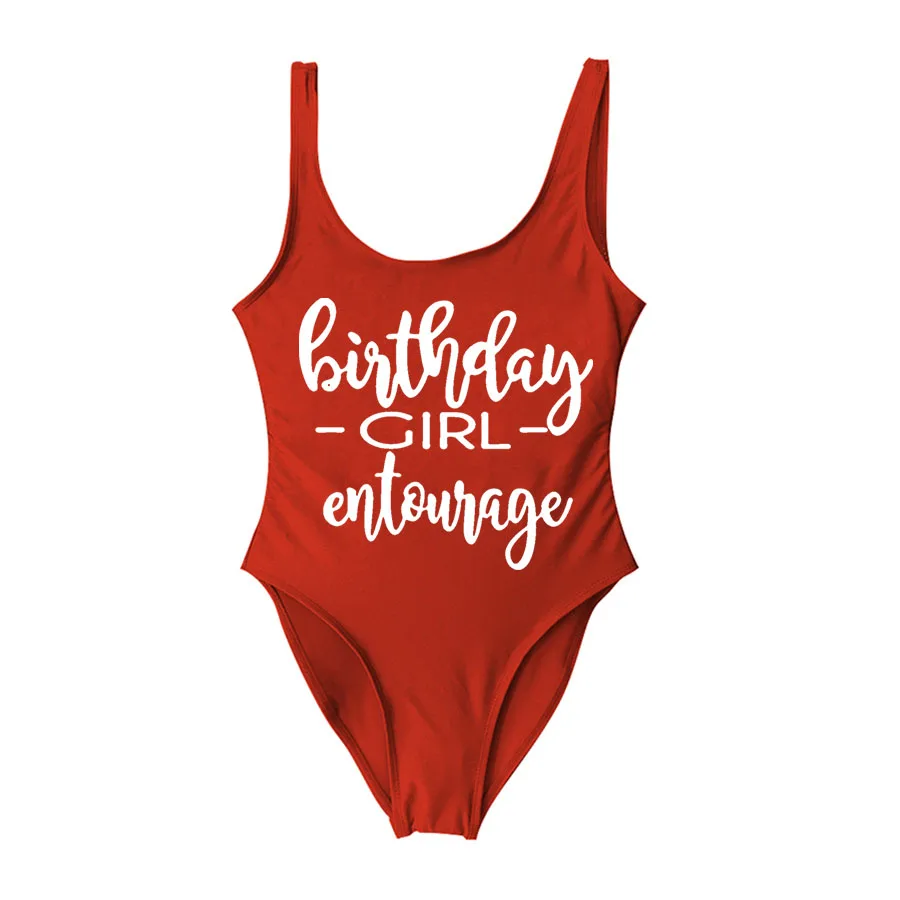 BRITHDAY GIRL ENTOURAGE, женские купальники, Цельный купальник, для дня рождения, вечеринки, бассейна, пляжная одежда, купальный костюм, купальники с открытой спиной - Цвет: Entourage Brick red