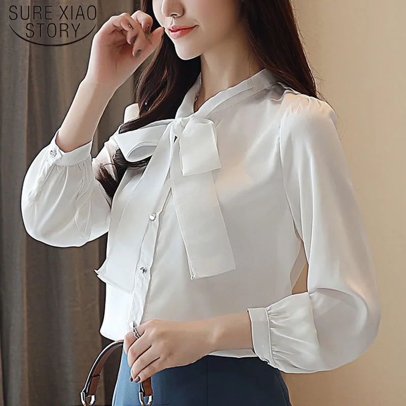 

New White Long Sleeve Chiffon Shirt Blouse Autumn Small Fragrance Solid Office Lady Women Tops and Blouses 5116 50
