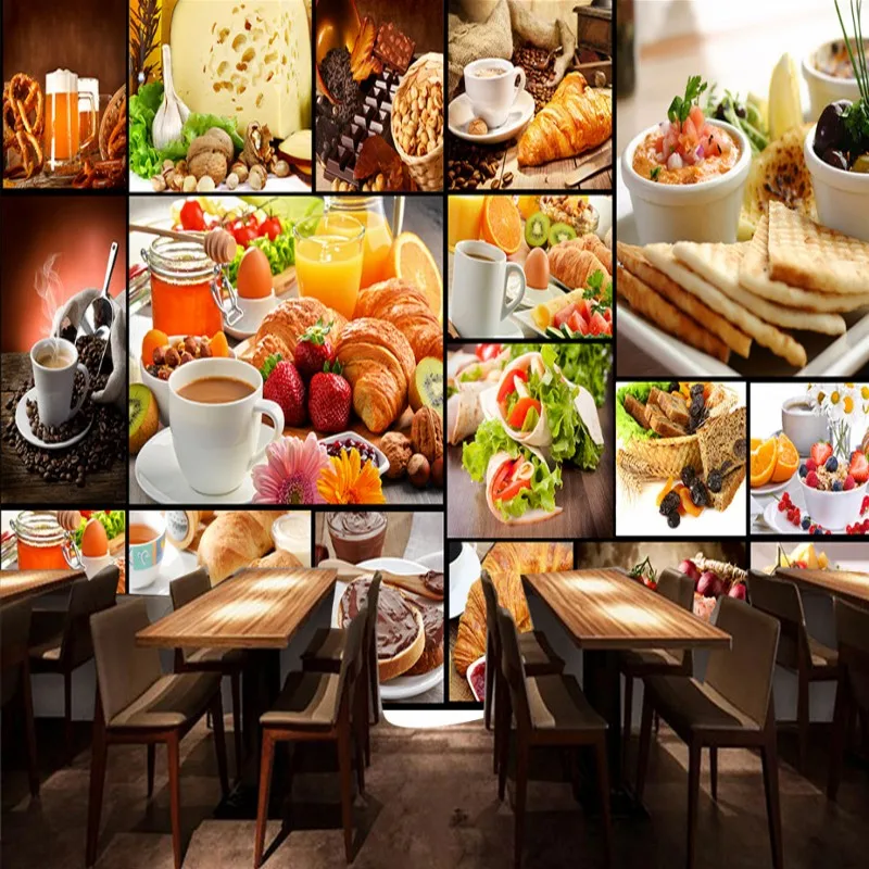 Обои 3d на заказ Европейская пекарня запеченное молоко десерт кафе фон Настенная