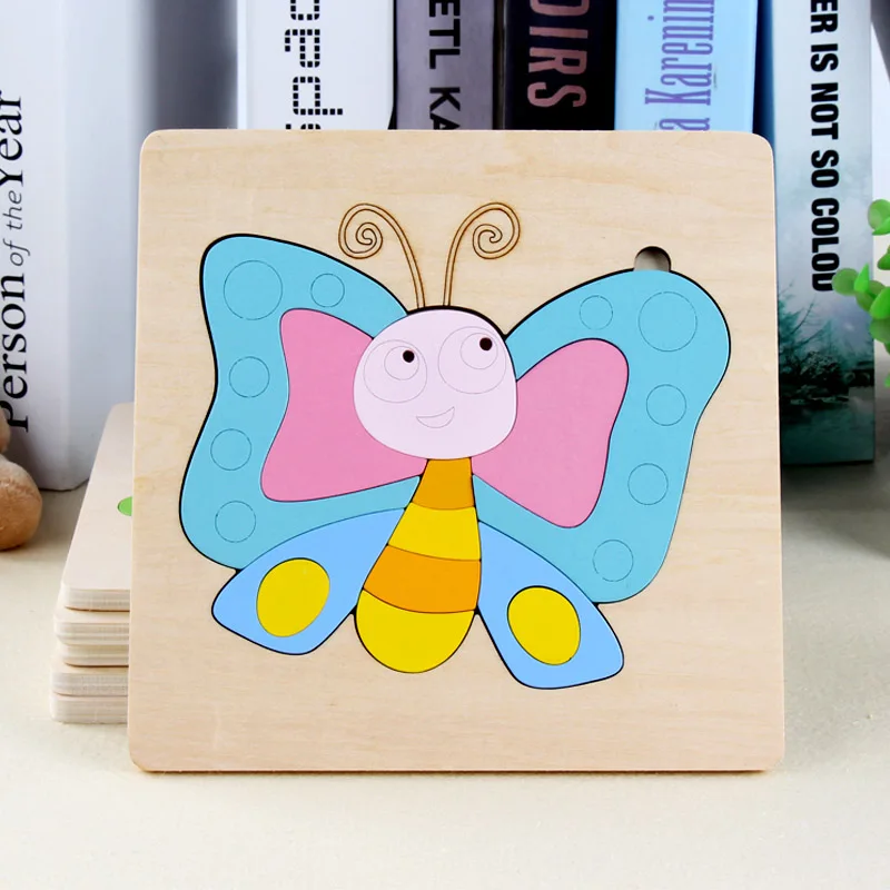 butterfly 3D деревянные головоломки, игрушки для детей, Деревянные 3d Мультяшные головоломки с животными, интеллектуальные детские развивающие игрушки для детей - Цвет: butterfly