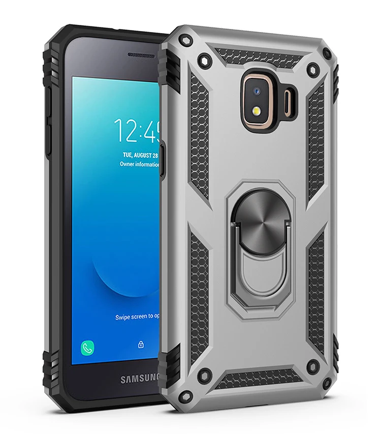Silver Роскошный армированный Мягкий противоударный чехол для samsung Galaxy J2 Core SM-J260F/DS J260 J2Core силиконовый бампер жесткий чехол металлическое кольцо - Цвет: Silver