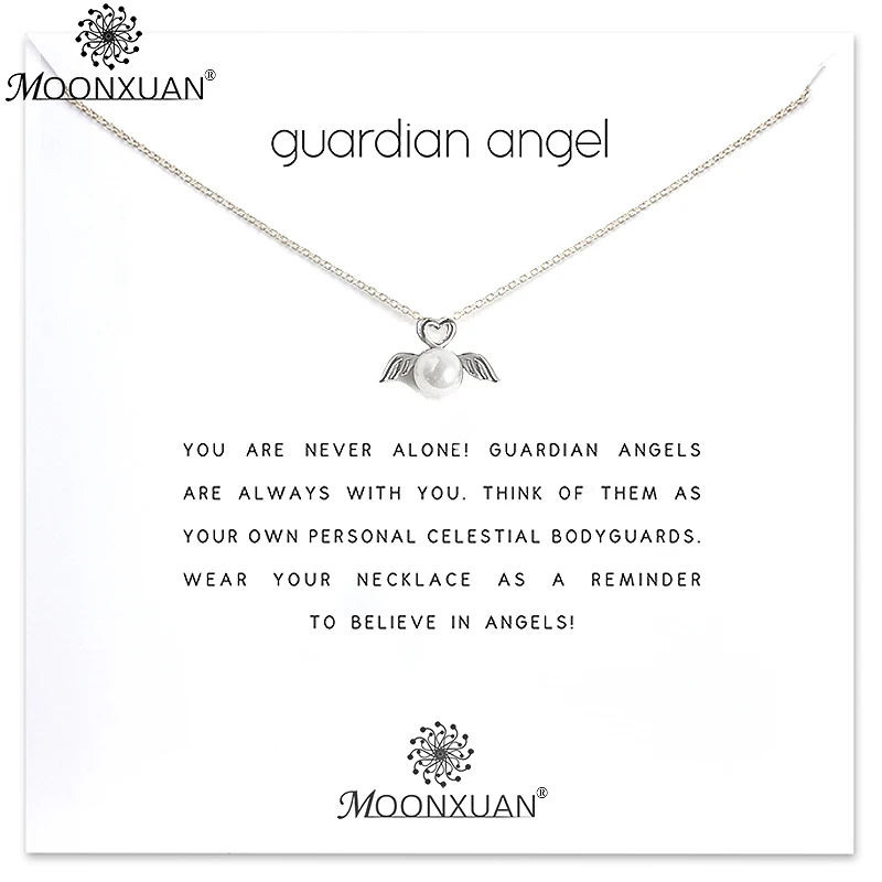 MOONXUAN 925 серебро Fine Jewelry kolye сердце любовь крылья Ангела Ожерелья с жемчужинами и