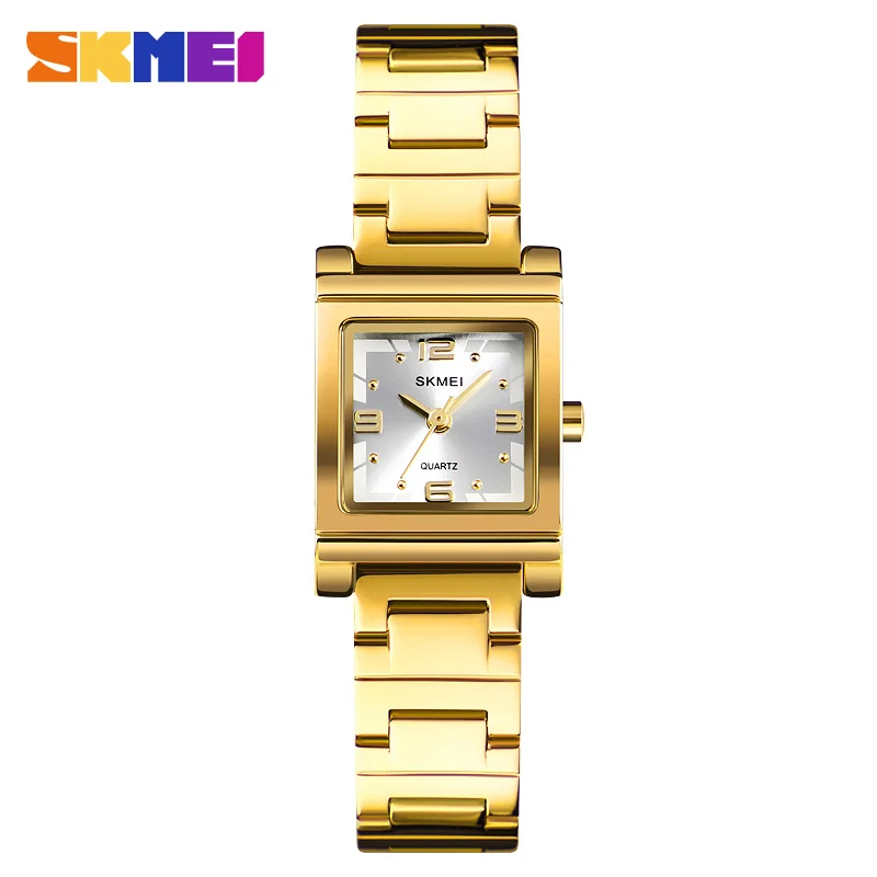 gold SKMEI, новинка, женские часы, роскошный бренд, полностью Стальные кварцевые женские часы, модные, с кристаллами, женская одежда, наручные часы, Relogio Feminino - Цвет: gold