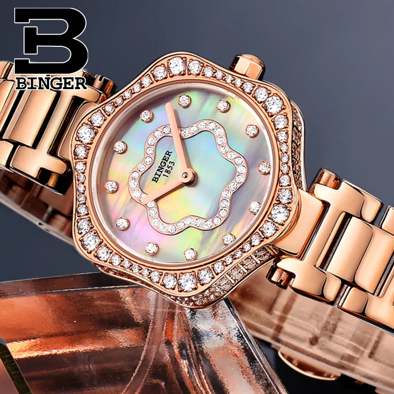 New Switzerland BINGER Luxury Brand Japan MIYOTA Quartz Movement Women's Watches Sapphire Clock Diamond 100M Waterproof B1150-3