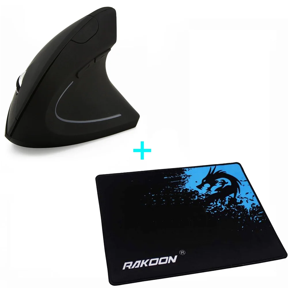 Black Mouse and Mat Беспроводная мышь эргономичная оптическая 2,4G 1600 dpi красочный светильник для заживления запястья Вертикальная мышь с Комплект коврика для мыши для ПК ноутбука - Цвет: Black Mouse and Mat