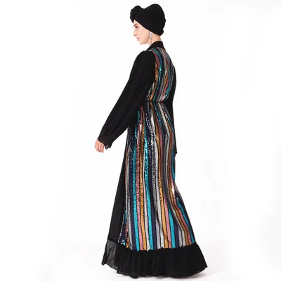 Gold Abaya Cardigan Kimono For Women Muslim Lace Maxi Dress Dubai Beaded Burka Coat Turkish Islamic Clothing | Тематическая одежда