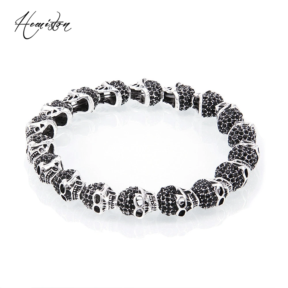 Томас Черный Стразы ограненные бусины с черепами браслет эластичный Европейский