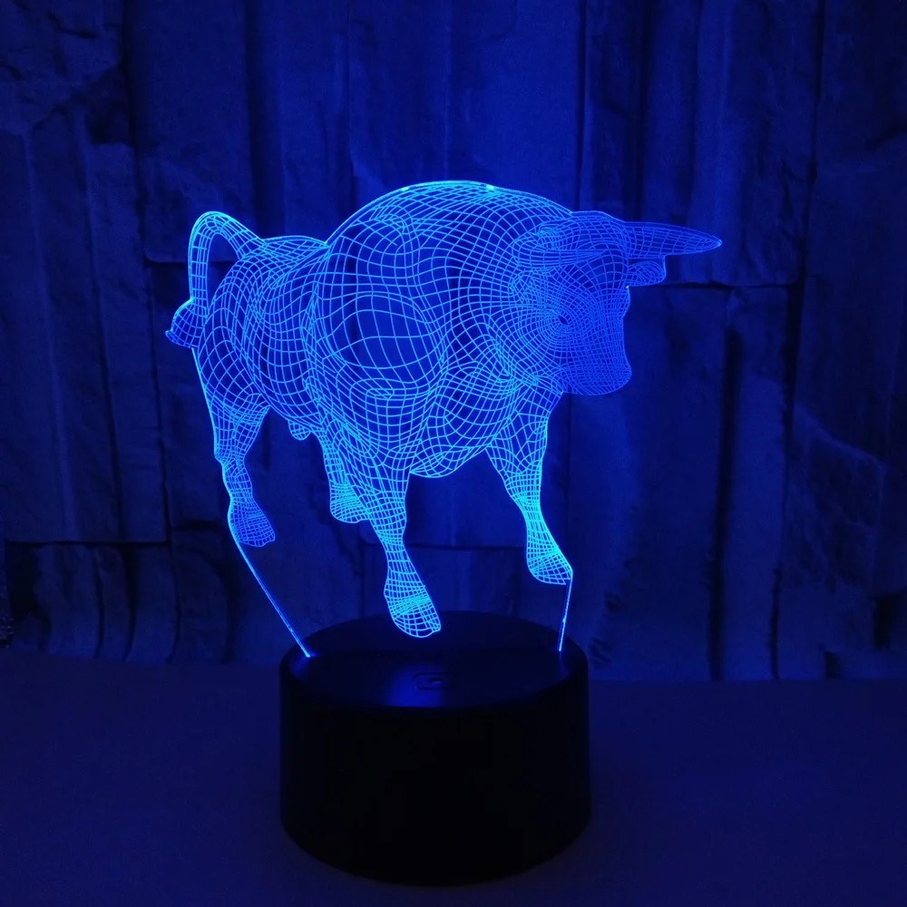 Новый светодиодный 3d светильник Bull Ночной с дистанционным управлением и сменой 7