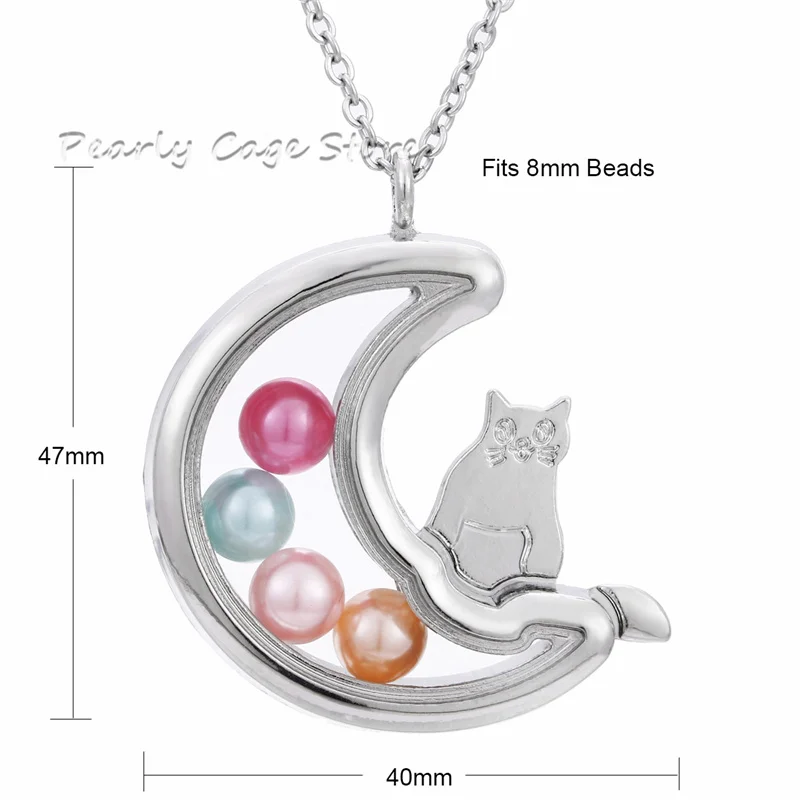 Moon and Cat Серебряное дерево жизни диаметр 8 мм бусины жемчужная клетка магнитное закрытие плавающий медальон Стразы ожерелье с цепочкой 27" - Окраска металла: Moon and Cat
