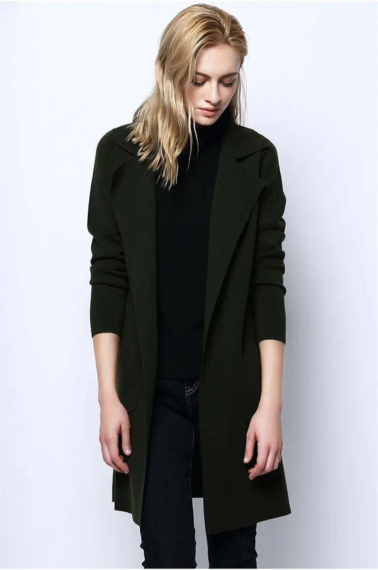 100%merino wool knit women fashion md-long cardigan sweater trench coat S/M/L/XL |