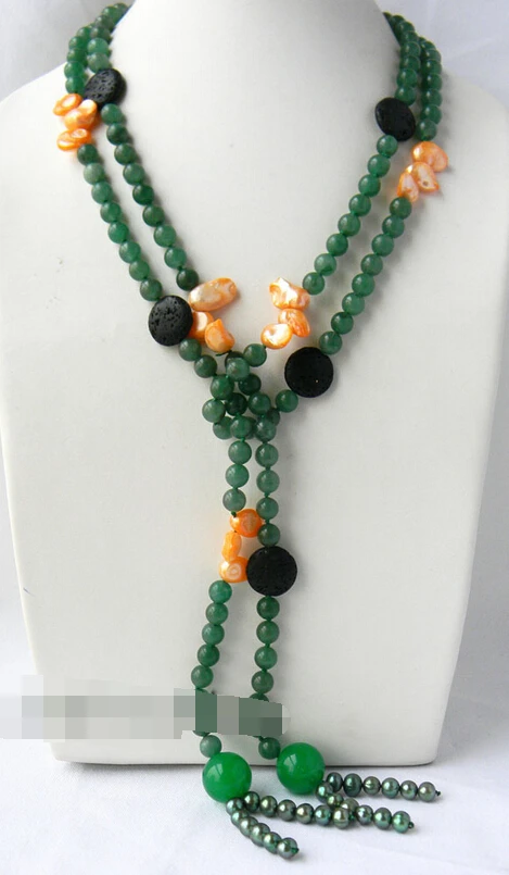 12487 2 нити нефрит оранжевый зеленый крыло пресноводный жемчуг Черный вулкан
