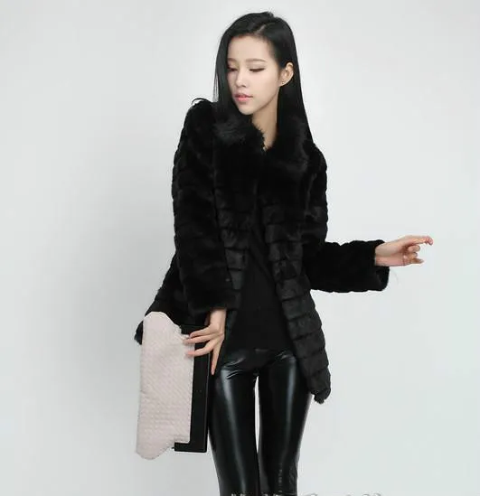 Женская Шуба из кроличьего меха размера плюс зимняя теплая шуба средней длины