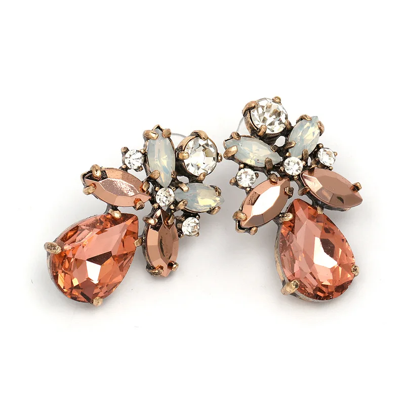 Qiaose Spring New Pink Crystal Rhinestone Stud Earrings for Women Maxi Statement Collection Earings Accessories | Украшения и