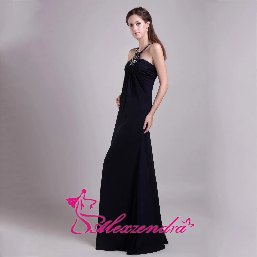 Alexzendra/черные шифоновые трапециевидные платья с лямкой на шее для выпускного