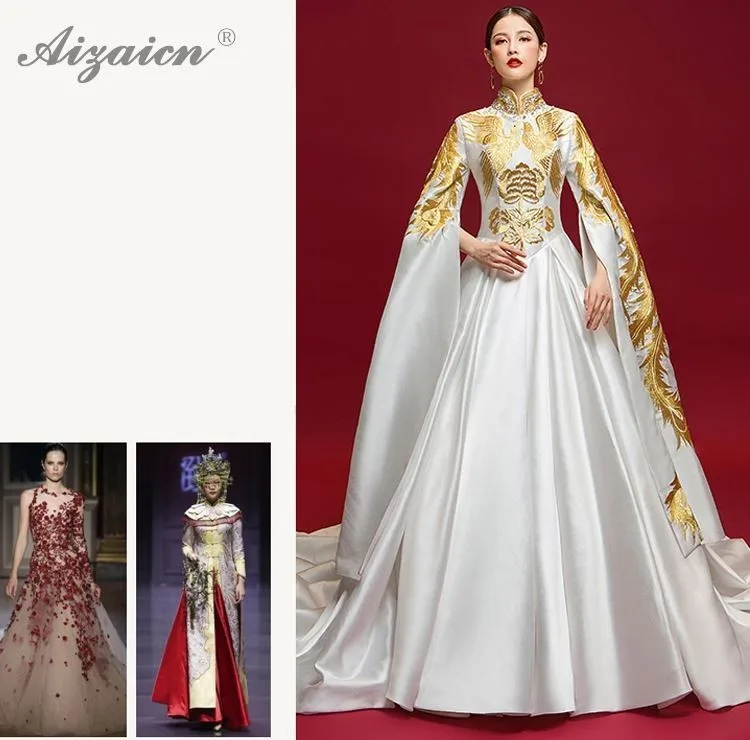 Роскошные вечерние платья для женщин, китайское платье, Qipao, для шоу на сцене, длинные белые платья Cheongsam, модные атласные Chinoise Qi Pao