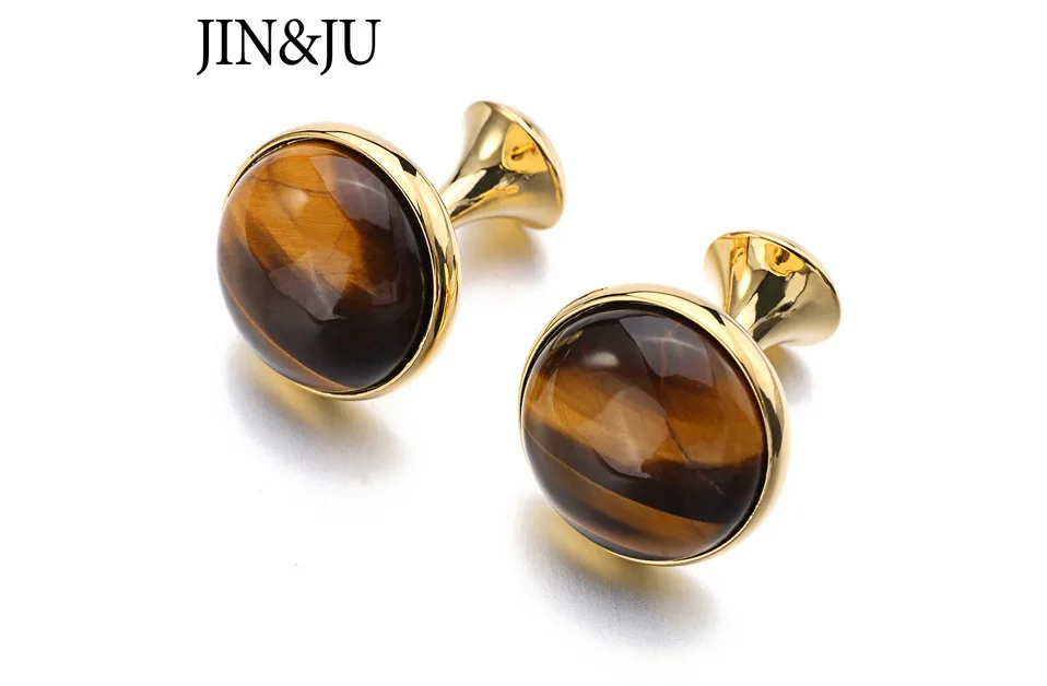 JIN& JU красивый натуральный глаз тигра камень& Золотая сетка запонки модные мужские французские манжеты рубашки запонки для мужчин
