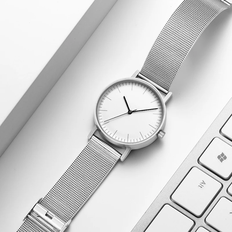 Роскошные часы Bauhaus в минималистичном стиле с кожаным ремешком Swiss Rhonda 763, минимальное движение, 36 мм, нержавеющая сталь, сетчатый ремень, пара часов