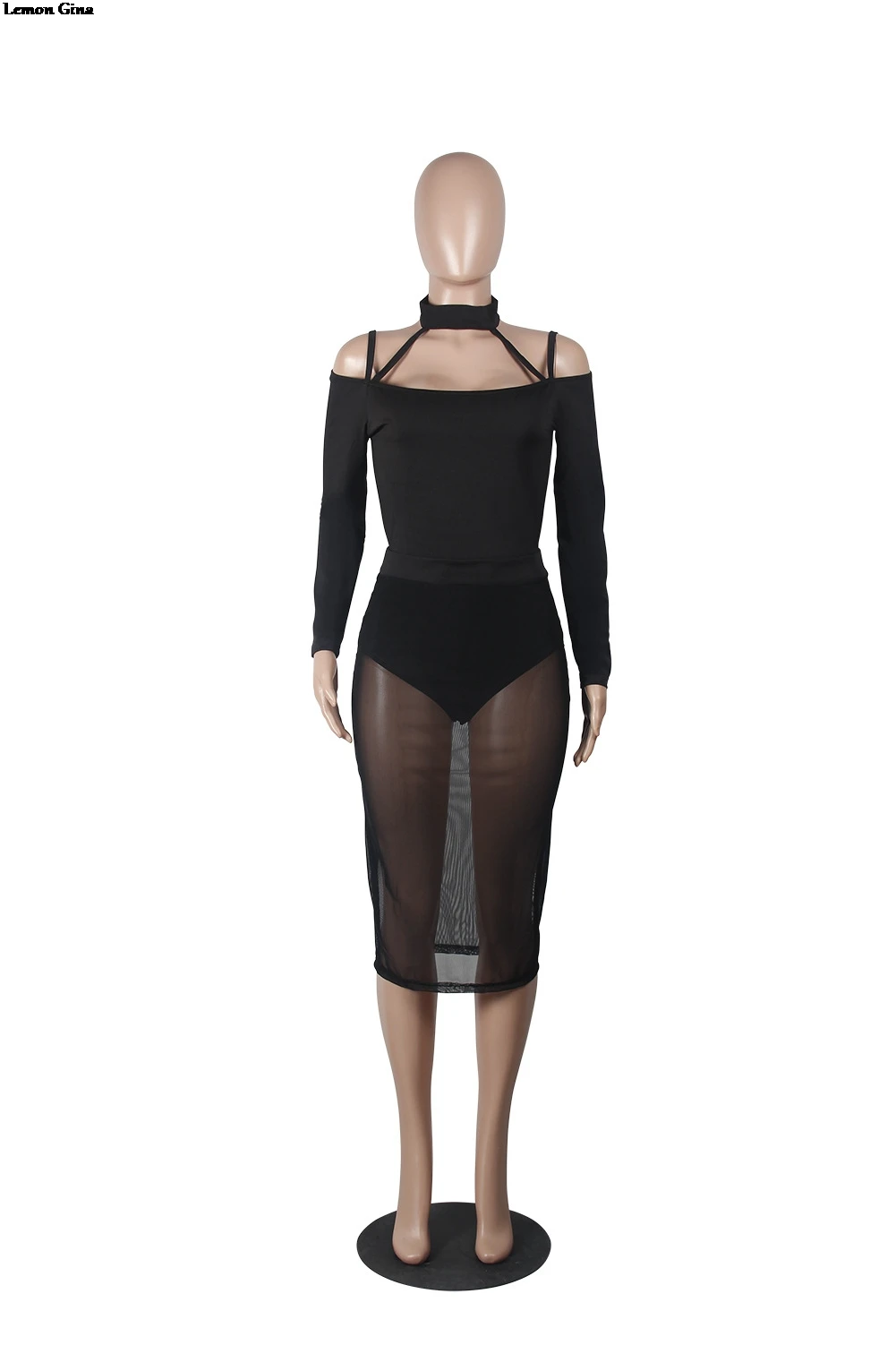 Женское Сетчатое Прозрачное платье миди с вырезами на плечах и длинным