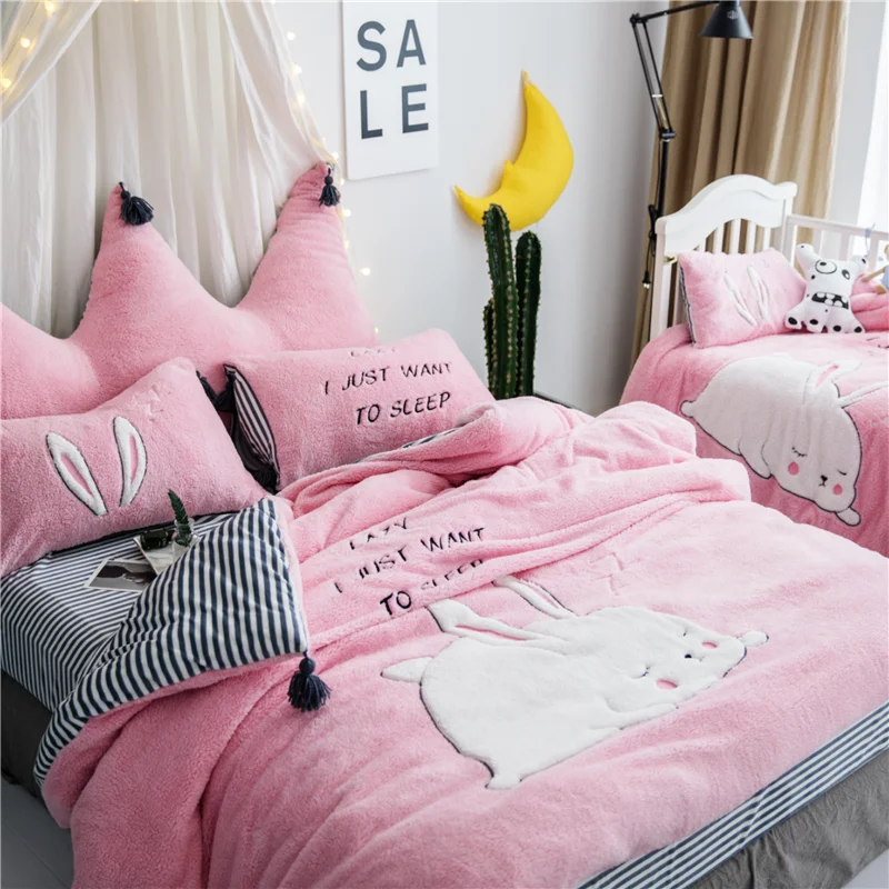 Белый розовый серый мультфильм кролик аппликация медведь вышивка фланелевый