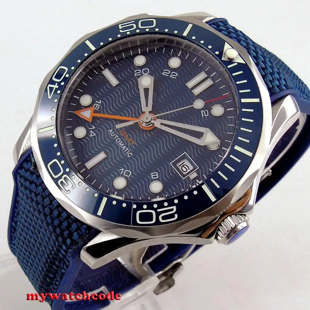 

41mm bliger blue dial GMT hand ceramic bezel sapphire glass date automatic mens watch B239