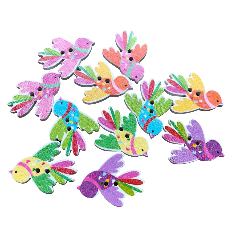 50 Pcs 35*27mm Wooden Buttons Random Mixed DIY Bird Painting 2 Holes Wood Button for Sewing Clothing Crafting | Дом и сад
