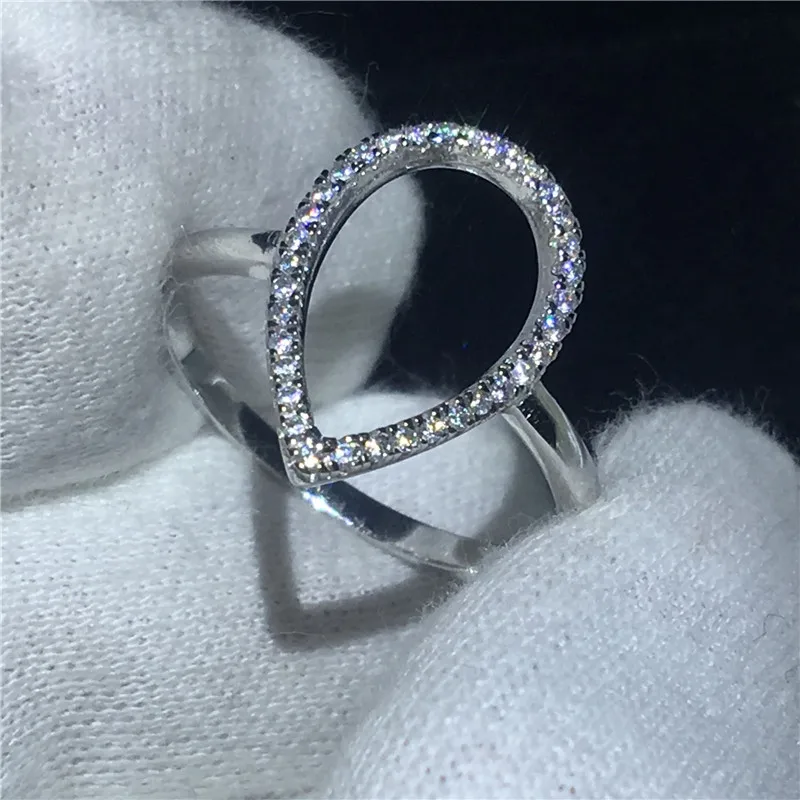 Кольцо обещание в форме груши однотонное серебряное ювелирное изделие 100% пробы с