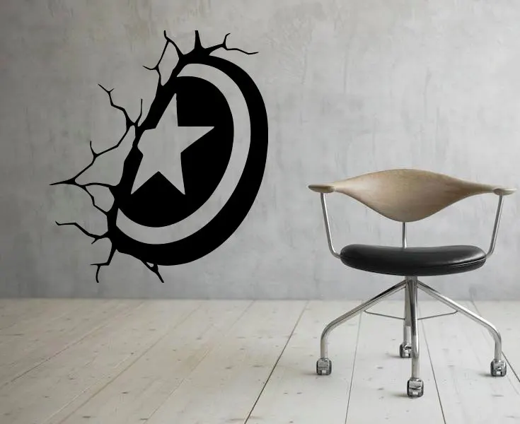 Наклейка на стену Капитан Америка щит виниловая наклейка Marvel Comics украшение