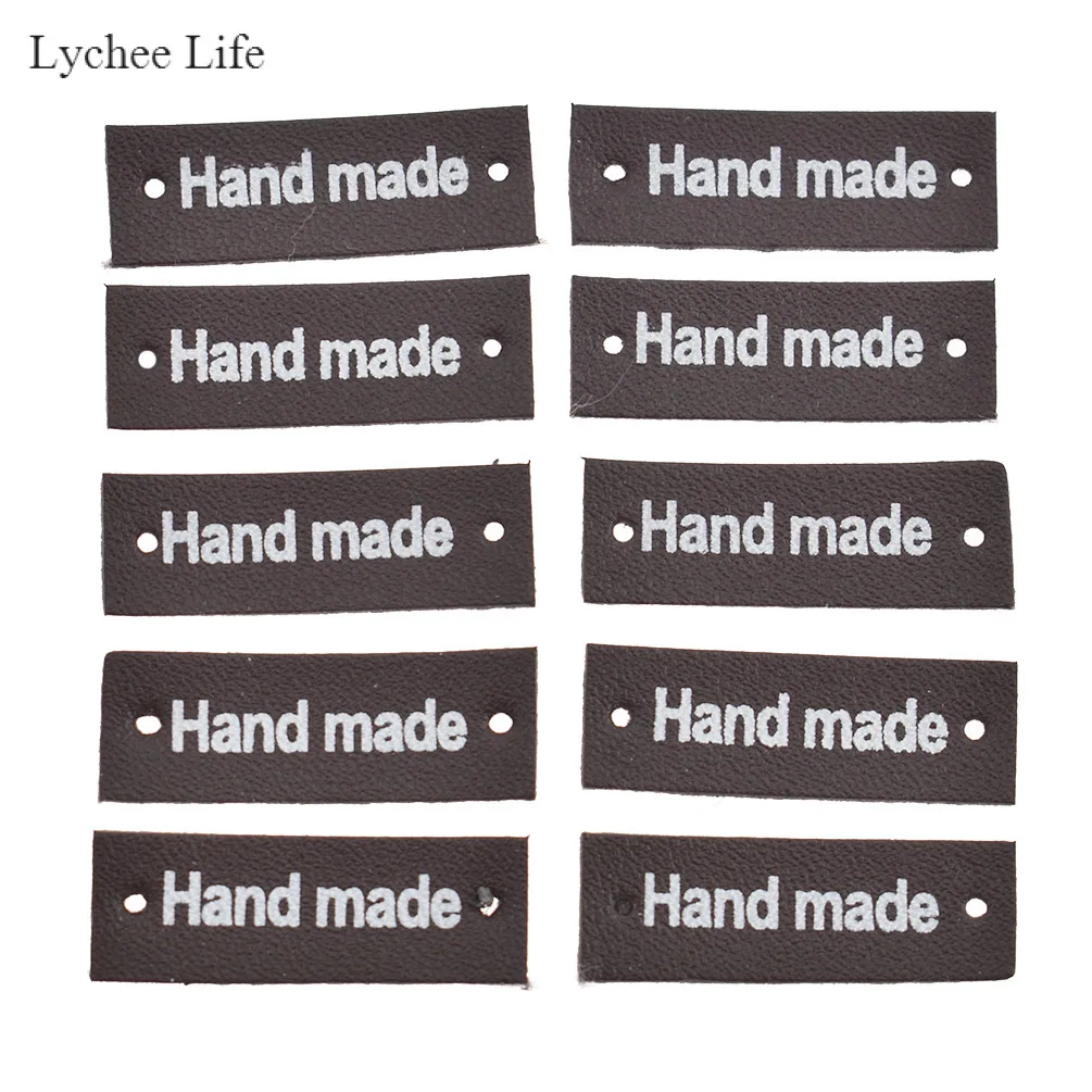Lychee Life 50 шт. этикетки ручной работы для шитья одежды ручной работы с тиснением из искусственной кожи этикетки для джинсовых сумок поделки своими руками - Цвет: Deep coffee printed