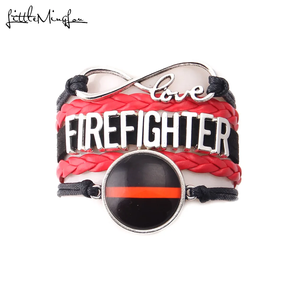 

Infinity love firefighter mom wife bracelet leather braid wrap men bracelets & bangles for women family jewelry