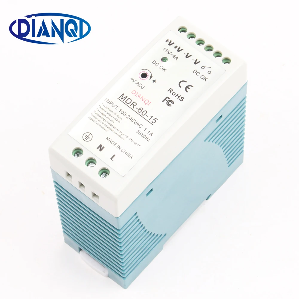 

DIANQI MDR-60 12V 5V 15V 24V 36V 48V 60W Din Rail power supply ac-dc driver voltage regulator power suply 110V 220V