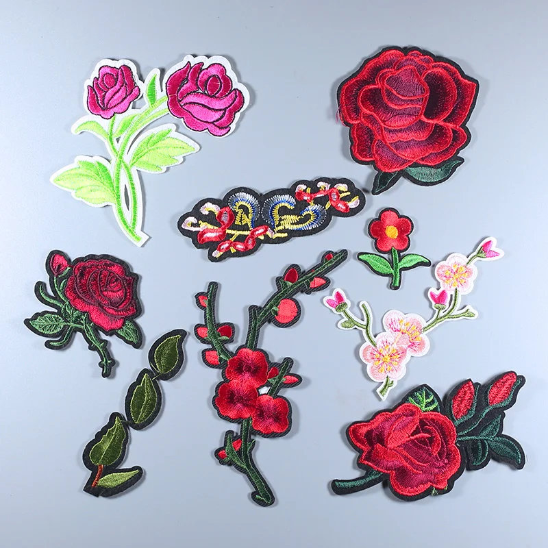 Цветок роза цветок лист Красный Розовый Железный на вышитые патчи Одежда