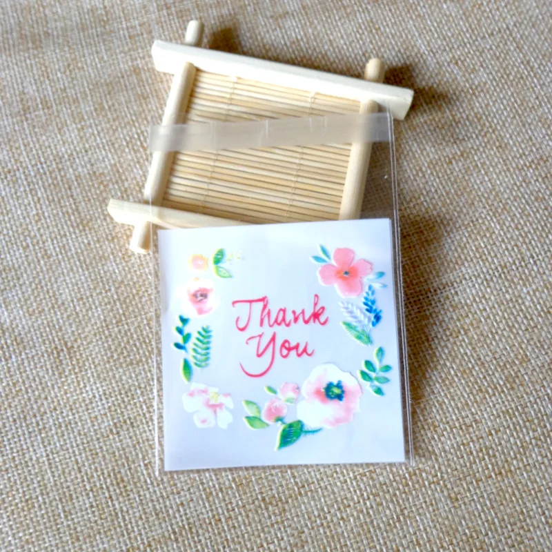 100pcs Thank You Plastic Bag For Gifts Wedding Transparent OPP Self Adhesive Cookie Candy Bags Flower Biscuit Baking Gift | Дом и сад