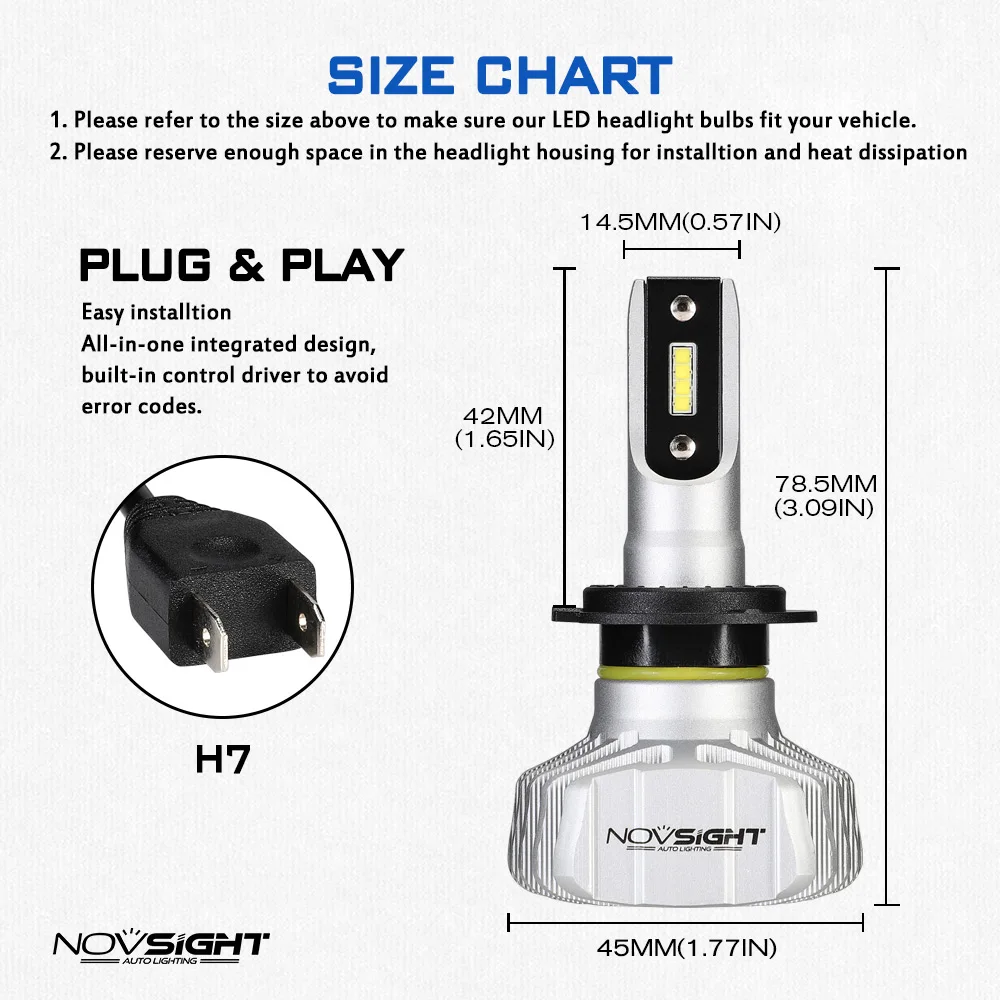 NOVSIGHT мини лампочки с ампулой led h7 h4 для автомобиля фар супер белый H1 H3 H8 H11 9005 HB3 9006 HB4 10000LM Автомобильный свет 12В, производство Китай