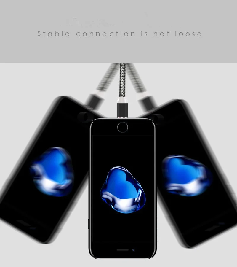 Светодиодный магнитный кабель для Lightning Micro USB Type C телефонный iPhone X Xr Xs Max 1 м 2A