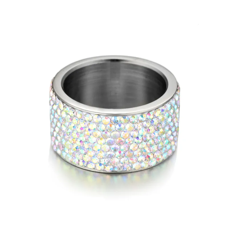 NHGBFT 12MM Wide Color zircon CZ Ring Romantic Love Jewelry Women Stainless steel ring Dropshipping | Украшения и аксессуары