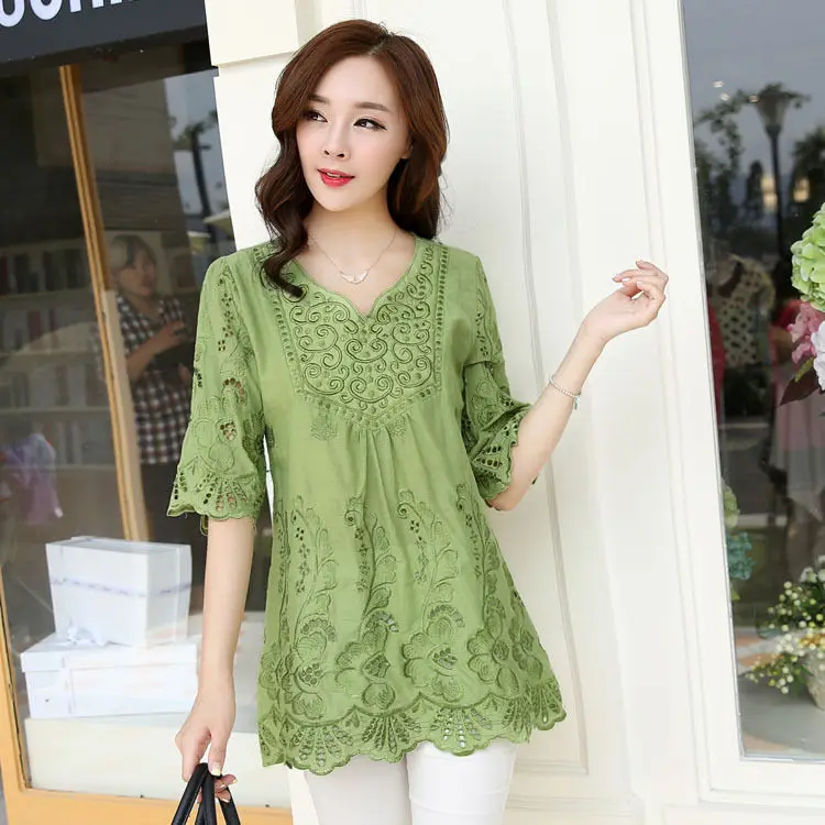 Летняя блузка для беременных с рукавом до локтя вышитая крючком кружевная