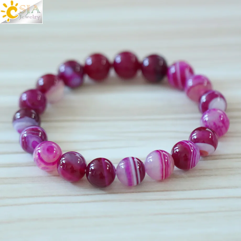 Женский растягивающийся браслет CSJA 10 мм розово красный цвет круглые бусины в