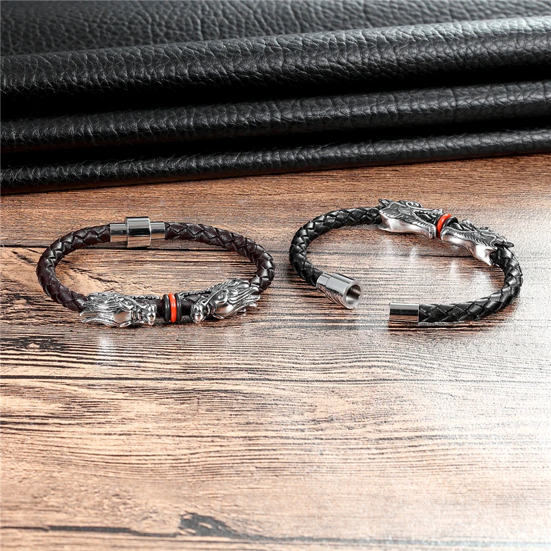 Janeyacy new Fashion Leather Bracelet Men's Brave Stainless Steel Dragon Brand Hombres Pulsera | Украшения и аксессуары