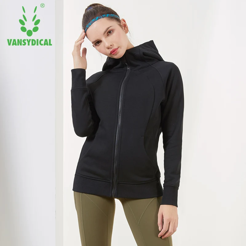 Фото Vansydical зимняя спортивная куртка для бега женская теплая ветрозащитная спортивная куртка на молнии с капюшоном верхняя одежда для тренирово... №5
