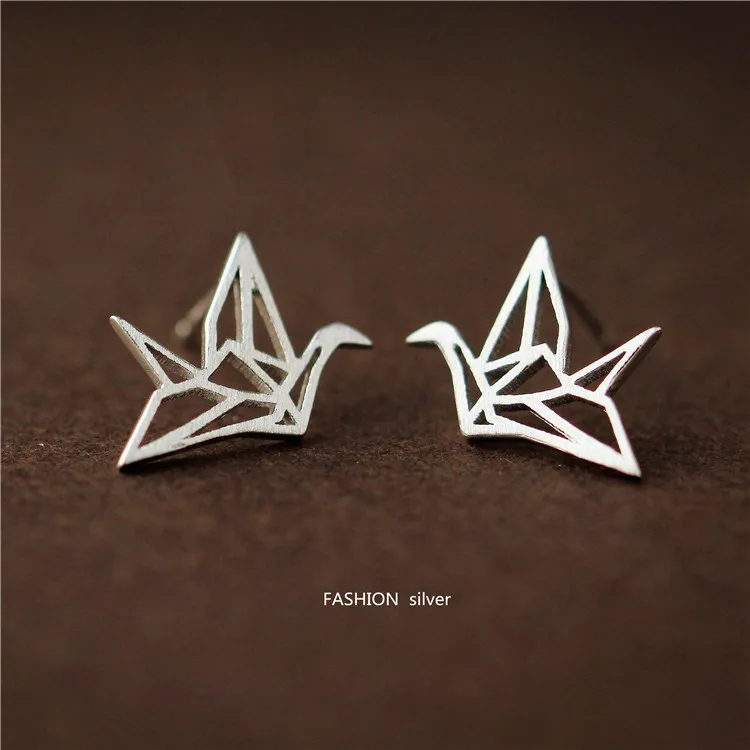 

925 Sterling Silver Earrings Simple Paper Crane Stud Earings for women Girl fashion jewelry Pendientes Plata brincos pequenos