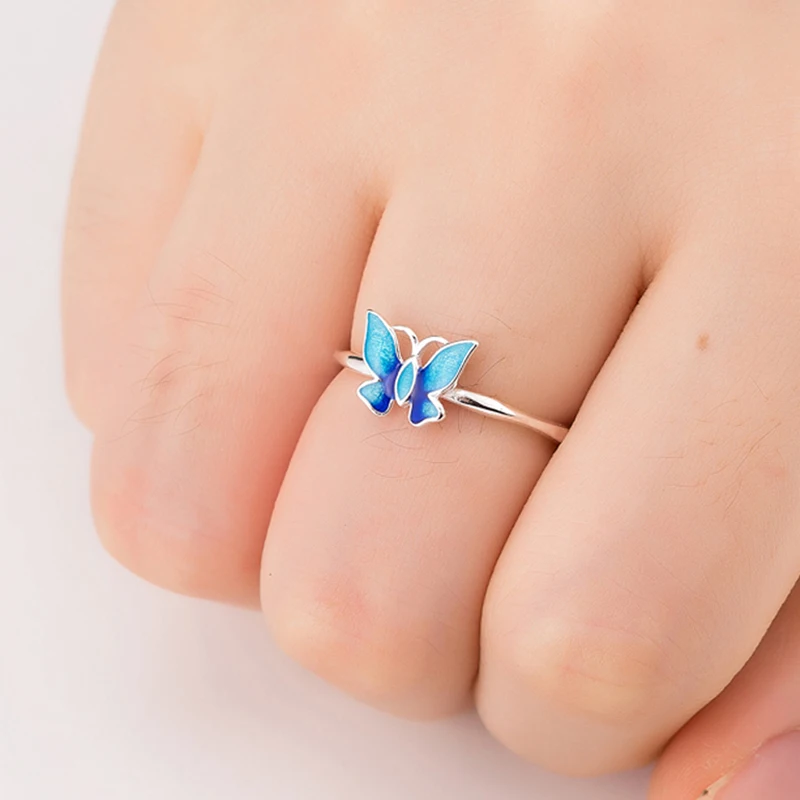 

Jisensp 925 Sterling Silver Adjustable Butterfly Rings for Girls Cute Animal Female Ring Wedding Jewelry Rings Girlfriend Gifts