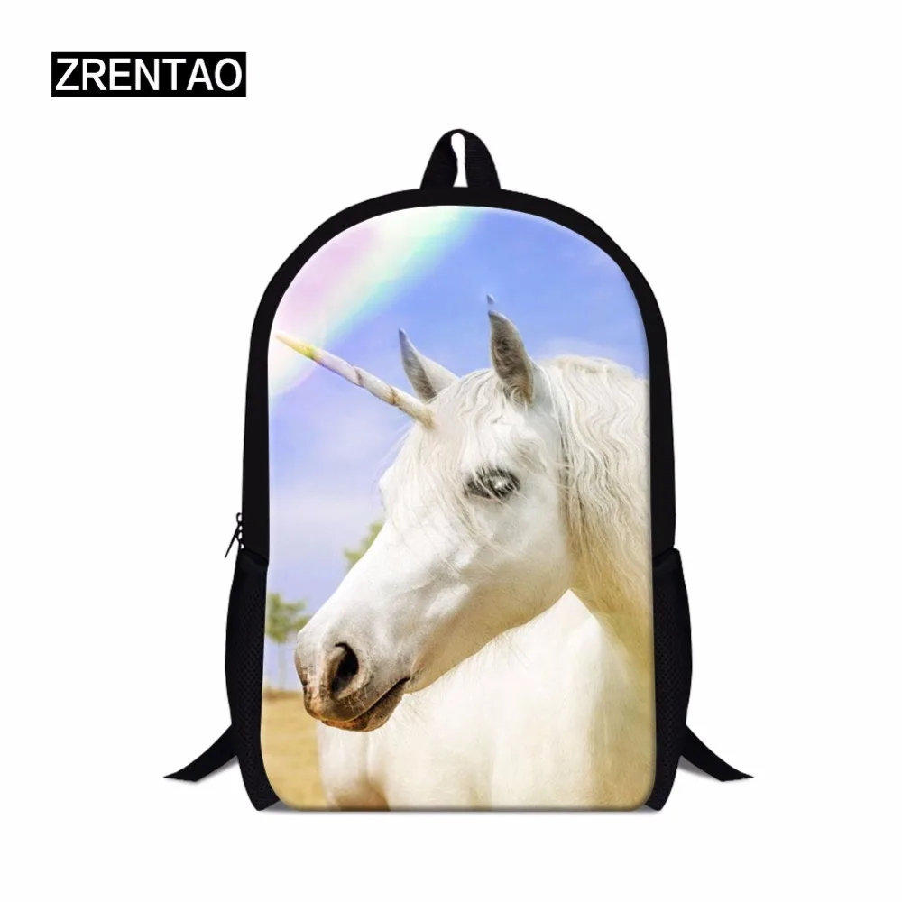 

Школьный рюкзак zренao с 3D рисунком единорога, дорожный ранец для книг с боковым карманом для подростков и животных