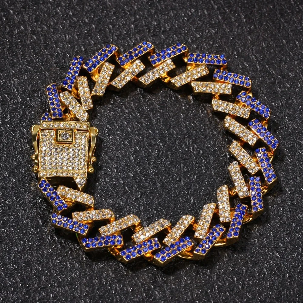 gold blue BLING KING двойной цвет браслет Iced Out красные, черные, синие Стразы золотого, серебряного цвета Сплав Мужские и женские хип-хоп ювелирные изделия - Окраска металла: gold blue