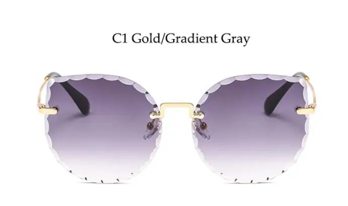 C1 gold gray Большие солнцезащитные очки "кошачий глаз" без оправы с зелеными кристаллами, тонированные линзы, модный бренд 90 s, большие прозрачные красные, коричневые, синие солнцезащитные очки для мужчин - Цвет линз: C1 gold gray
