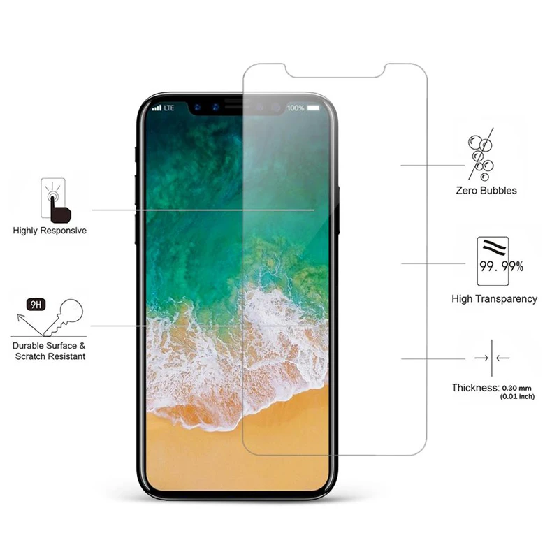 100 шт для телефона X XR Xs Max Закаленное стекло протектор экрана 9H 2.5D анти осколочная