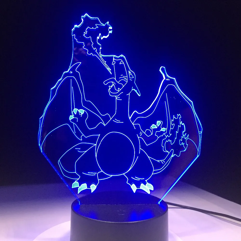 Лампа Покемон Charizard форма 7 цветов Изменение ночник 3D Настольная лампа Бесплатная