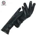 Новые женщины подлинный рукав руки сгущает лук кожаные перчатки зима осень дамы мода бренд черный теплый кожаный fv02